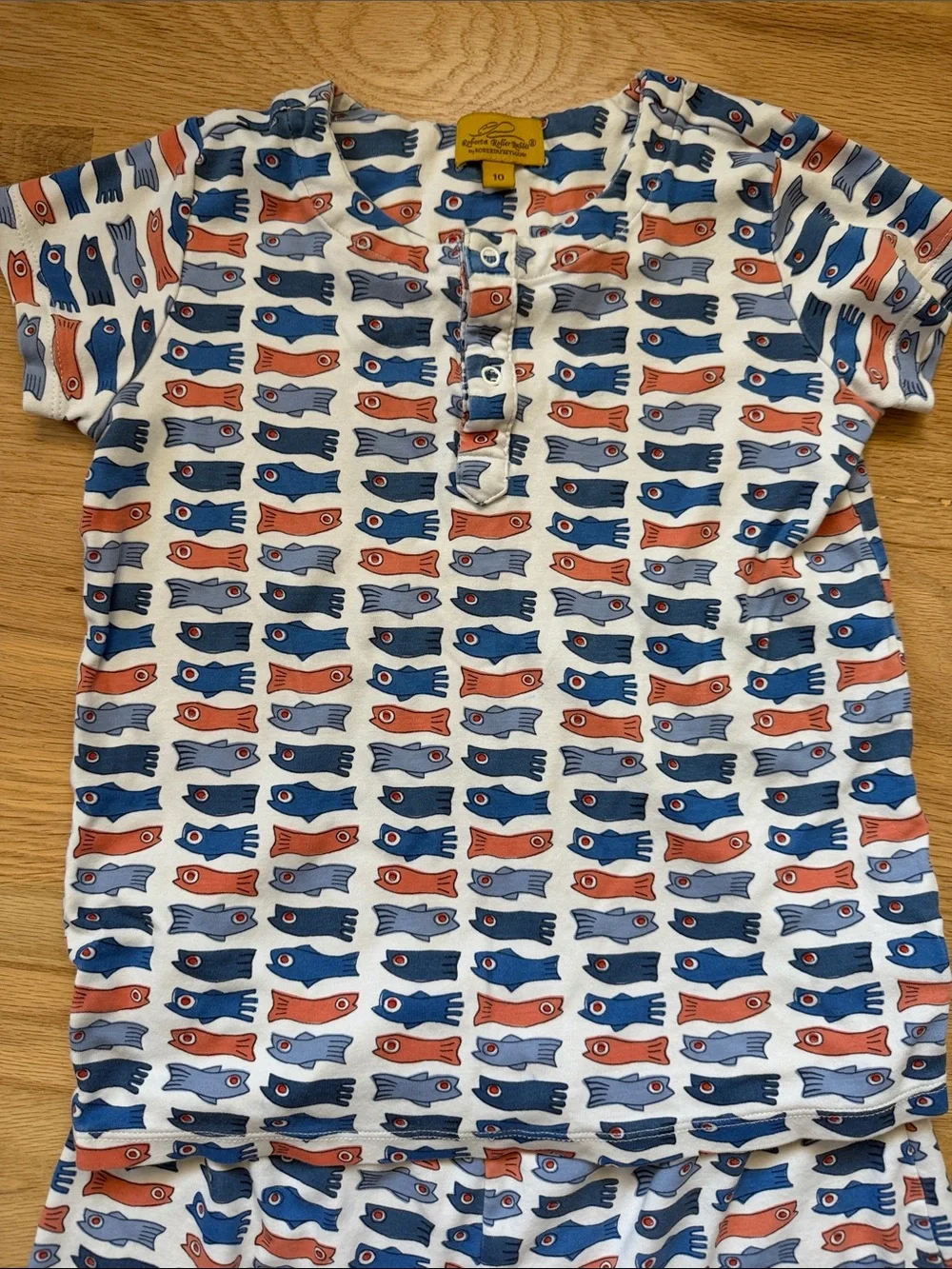 Roberta Roller Rabbit Kids Short Sleeve Pajama Set Blue/Orange Fish Sz  10